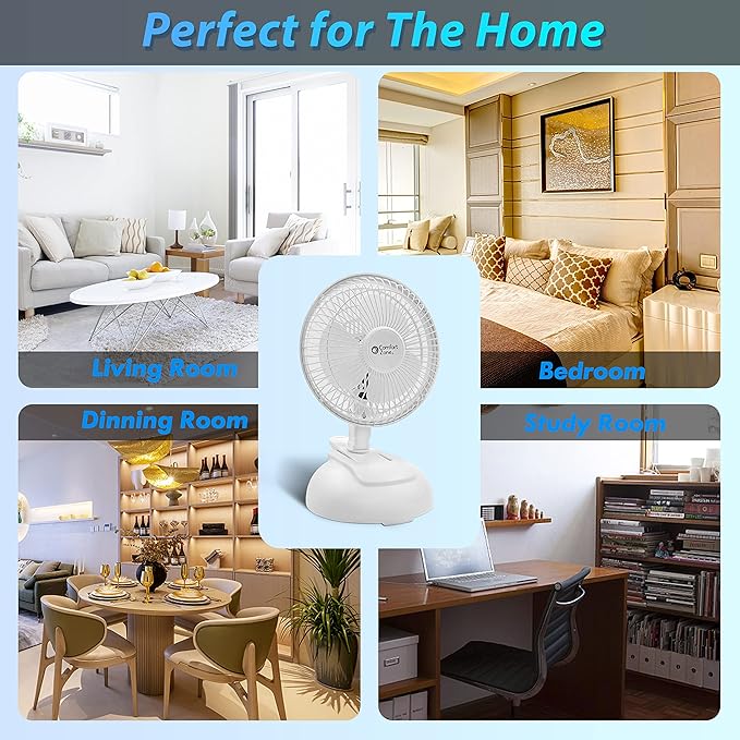 CZ6XMWT 6” 2-Speed Combo Clip or Desk Fan with Removable Base, Strong Clamp for Firm Grip, Suitable for Bedroom, Office, or