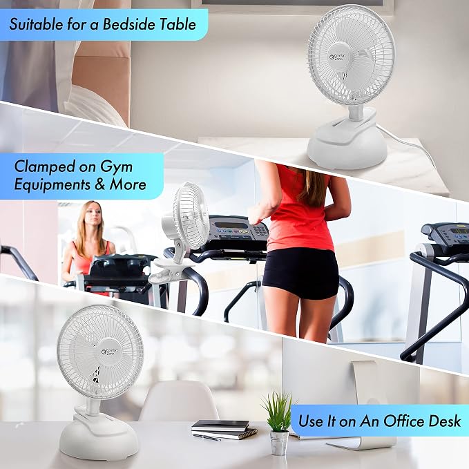 CZ6XMWT 6” 2-Speed Combo Clip or Desk Fan with Removable Base, Strong Clamp for Firm Grip, Suitable for Bedroom, Office, or