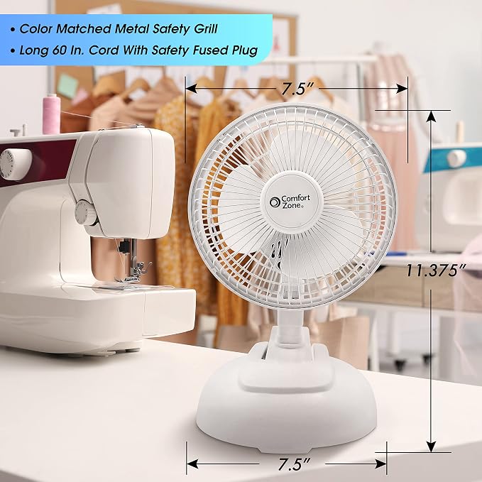 CZ6XMWT 6” 2-Speed Combo Clip or Desk Fan with Removable Base, Strong Clamp for Firm Grip, Suitable for Bedroom, Office, or