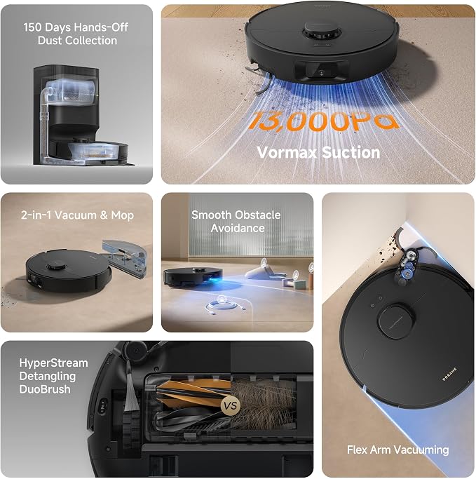 D20 Pro Plus Robot Vacuum, 13,000Pa Suction, DuoBrush for Pet Hair, Corner Cleaning, Self Emptying, LDS Navigation Laser