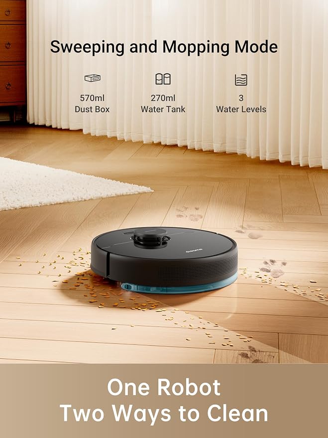 D9 Max Robot Vacuum and Mop Combo, LiDAR Navigation, 4000Pa Strong Suction Power, 180mins Runtime, 2-in-1 Sweep and Mop
