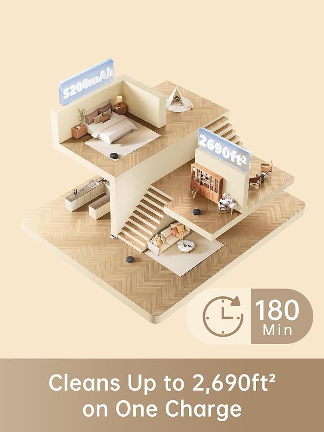 D9 Max Robot Vacuum and Mop Combo, LiDAR Navigation, 4000Pa Strong Suction Power, 180mins Runtime, 2-in-1 Sweep and Mop