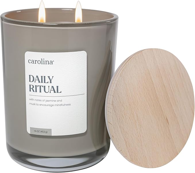 Daily Ritual Scented Candle, 16 oz Musk & Jasmine Scented, 2 Wick comfort Relaxing Candle, 60H Burn Time, product image