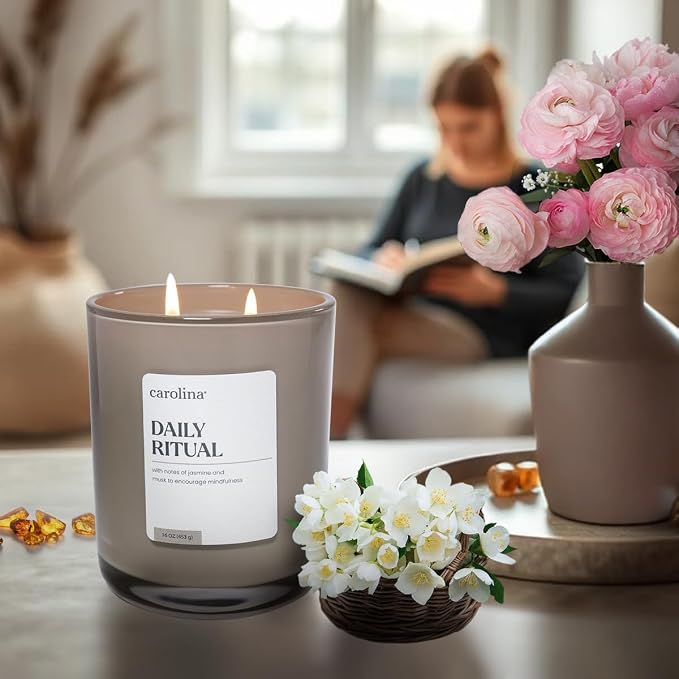 Daily Ritual Scented Candle, 16 oz Musk & Jasmine Scented, 2 Wick comfort Relaxing Candle, 60H Burn Time, alternate product