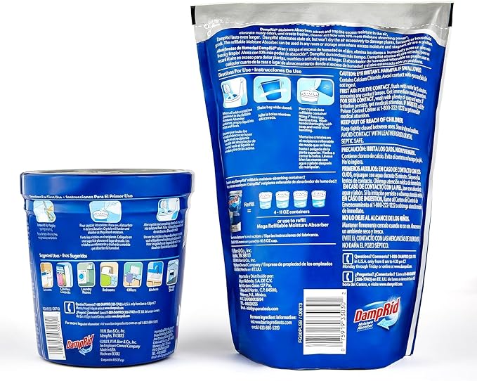 Damp Rid Refillable Moisture Absorber – Pure Linen Humidity Absorber & Odor Absorber with 11oz Cup and 44oz Refill Bag