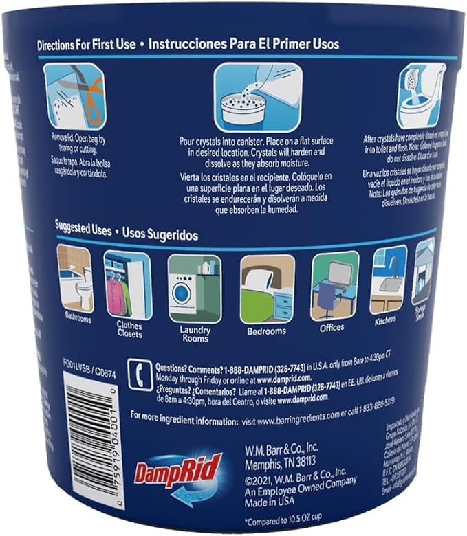 Damp Rid Refillable Moisture Absorber – Pure Linen Humidity Absorber & Odor Absorber with 11oz Cup and 44oz Refill Bag