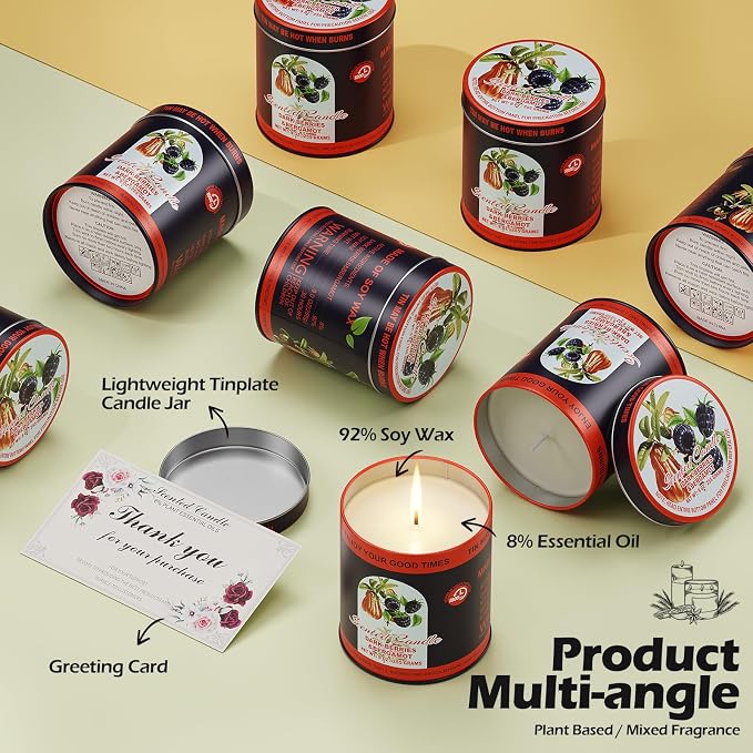 Dark Berries & Bergamot Soy Wax Scented Candle Set - 9oz x 2 Pack, 80-Hour Burn Time, alternate product view 3