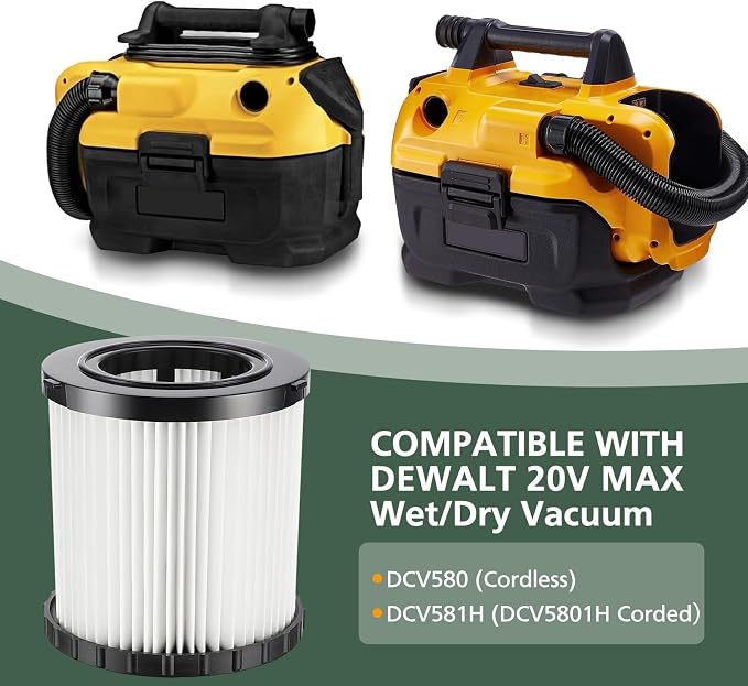 DCV581H DCV580H Vacuum Replacement Filter for 20V MAX Wet/Dry VAC DCV580H (Cordless) DCV581H DCV5801H Portable Shop