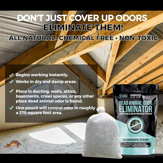 Dead Animal Smell Eliminator Pouch – Fragrance-Free Activated Charcoal Odor Absorber With Specialized Zeolite– Attics
