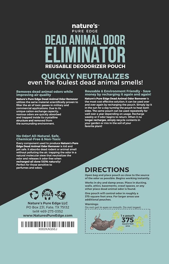Dead Animal Smell Eliminator Pouch – Fragrance-Free Activated Charcoal Odor Absorber With Specialized Zeolite– Attics