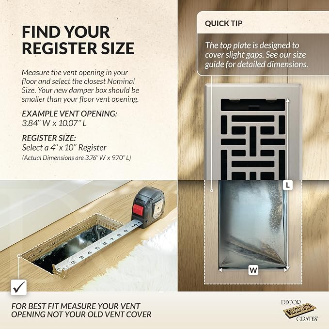 AJH410-NKL Floor Register, 4" x 10", Nickel, alternate product view 3