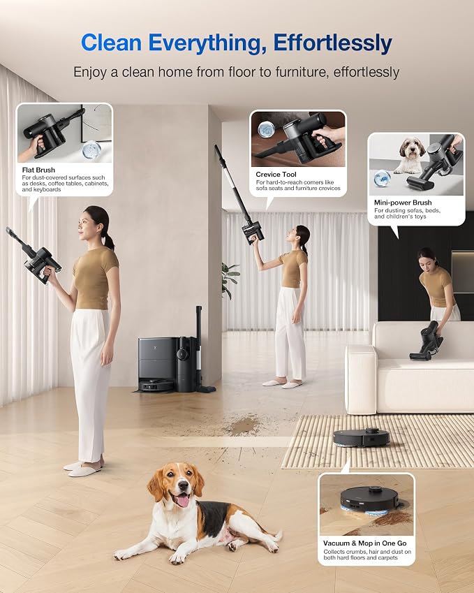 DEEBOT T30S Combo Complete Robot Vacuum and Mop, 11000Pa, ZeroTangle Technology, TruEdge Adaptive Edge Mopping, Hot Water Mop