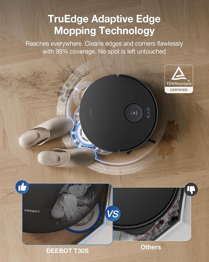 DEEBOT T30S Combo Complete Robot Vacuum and Mop, 11000Pa, ZeroTangle Technology, TruEdge Adaptive Edge Mopping, Hot Water Mop