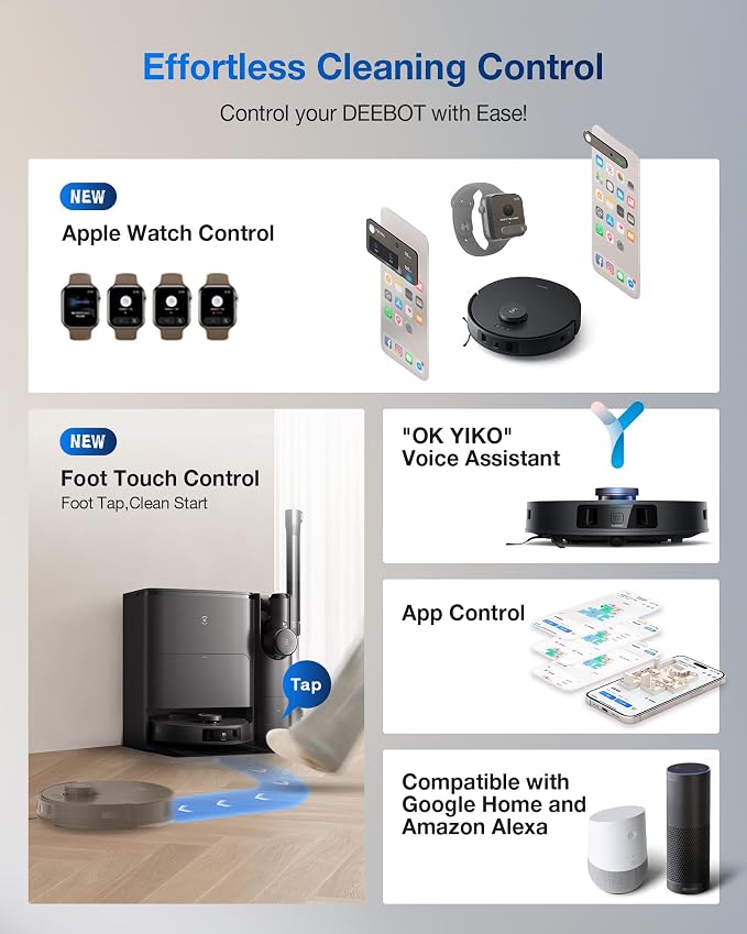 DEEBOT T30S Combo Complete Robot Vacuum and Mop, 11000Pa, ZeroTangle Technology, TruEdge Adaptive Edge Mopping, Hot Water Mop