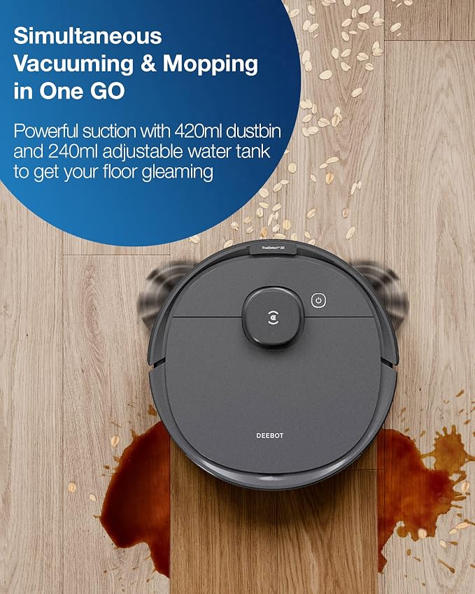 Deebot T8 Robot Vacuum and Mop Cleaner, Precise Laser Navigation, Multi-floor Mapping, Intelligent Object Avoidance