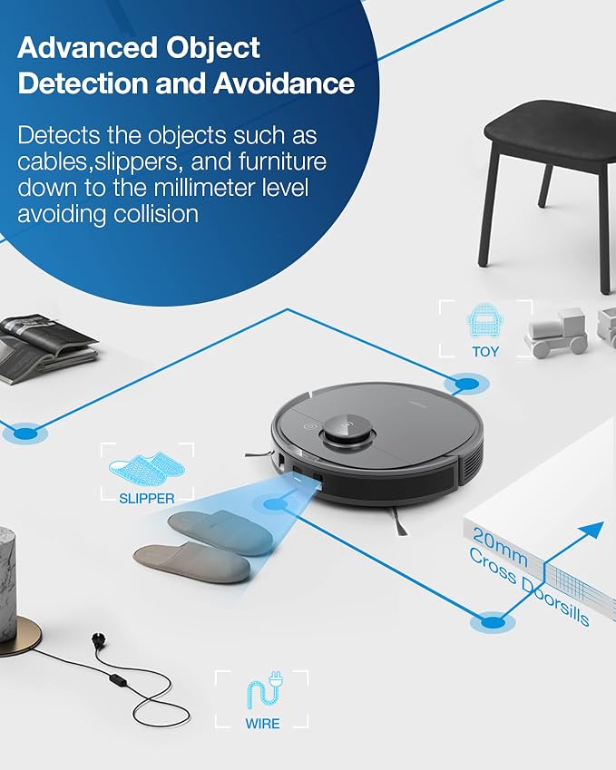 Deebot T8 Robot Vacuum and Mop Cleaner, Precise Laser Navigation, Multi-floor Mapping, Intelligent Object Avoidance