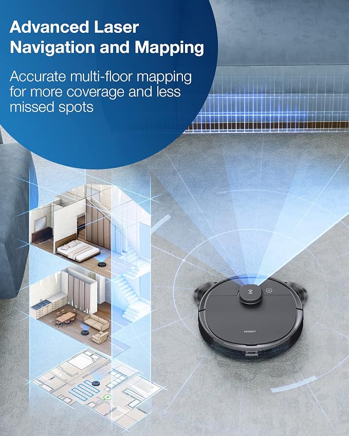 Deebot T8 Robot Vacuum and Mop Cleaner, Precise Laser Navigation, Multi-floor Mapping, Intelligent Object Avoidance