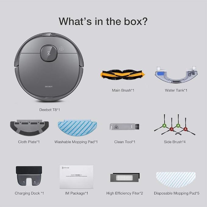 Deebot T8 Robot Vacuum and Mop Cleaner, Precise Laser Navigation, Multi-floor Mapping, Intelligent Object Avoidance