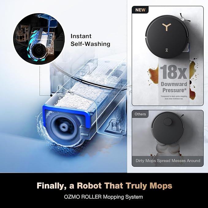 DEEBOT X8 PRO OMNI Robot Vacuum and Mop, 18000Pa, OZMO ROLLER Instant Self-Washing Mopping, 167°F Hot Water Mop Washing