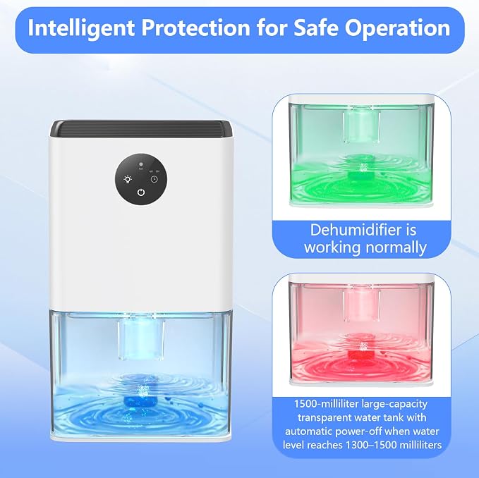 Dehumidifier,1500ML(50 OZ) Small Dehumidifier for Home (300 sq. ft),Quiet with Auto Shut Off, Dehumidifiers for Bedroom, RV