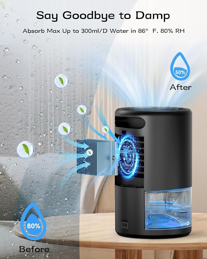 Dehumidifier, 35 oz Small Dehumidifiers for Home, Bathroom, Bedroom, Closet, Ultra-Quiet with Sleep Mode, 7 Color Lights &
