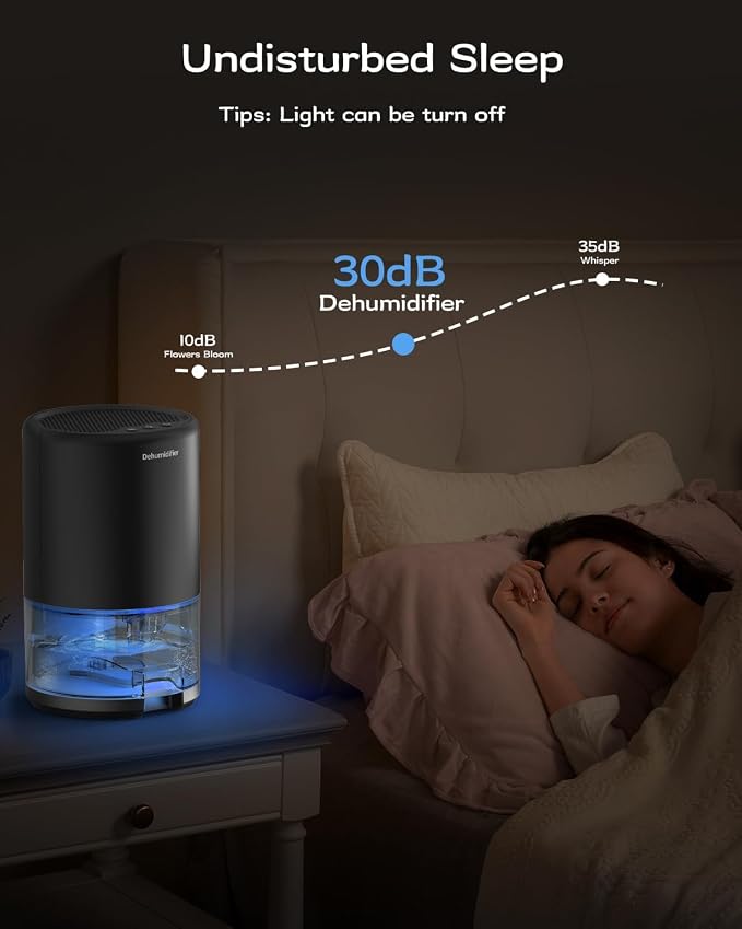 Dehumidifier, 35 oz Small Dehumidifiers for Home, Bathroom, Bedroom, Closet, Ultra-Quiet with Sleep Mode, 7 Color Lights &