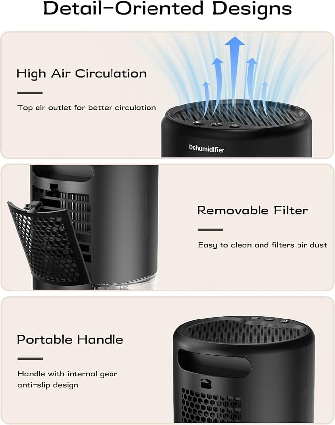Dehumidifier, 35 oz Small Dehumidifiers for Home, Bathroom, Bedroom, Closet, Ultra-Quiet with Sleep Mode, 7 Color Lights &