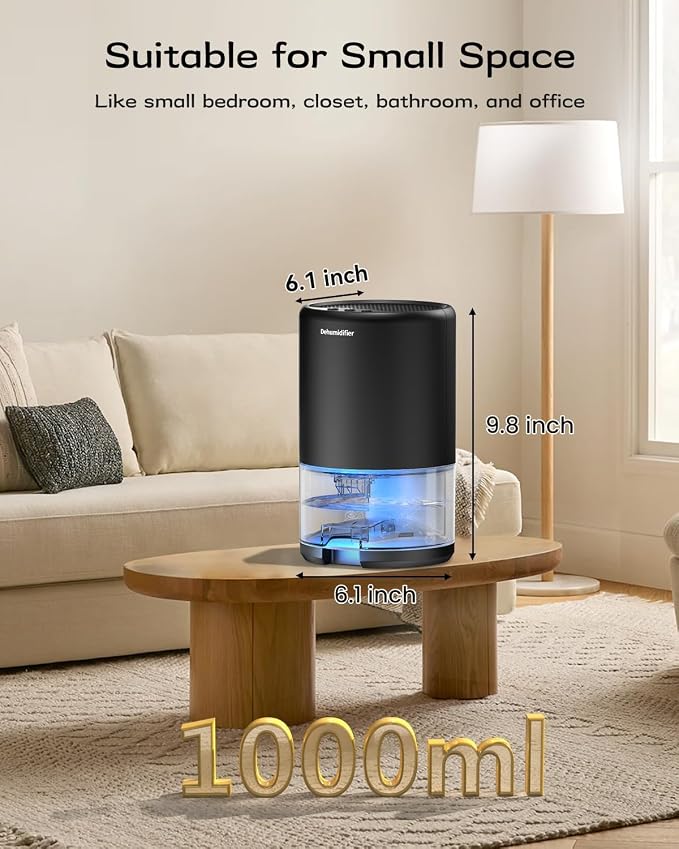 Dehumidifier, 35 oz Small Dehumidifiers for Home, Bathroom, Bedroom, Closet, Ultra-Quiet with Sleep Mode, 7 Color Lights &