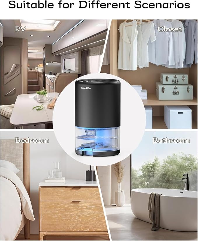 Dehumidifier, 35 oz Small Dehumidifiers for Home, Bathroom, Bedroom, Closet, Ultra-Quiet with Sleep Mode, 7 Color Lights &