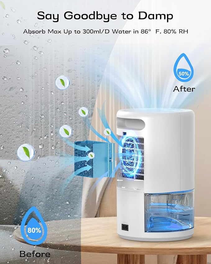 Dehumidifier, 35 oz Small Dehumidifiers for Home, Bathroom, Bedroom, Rooms, Ultra-Quiet with Sleep Mode, 7 Color, alternate