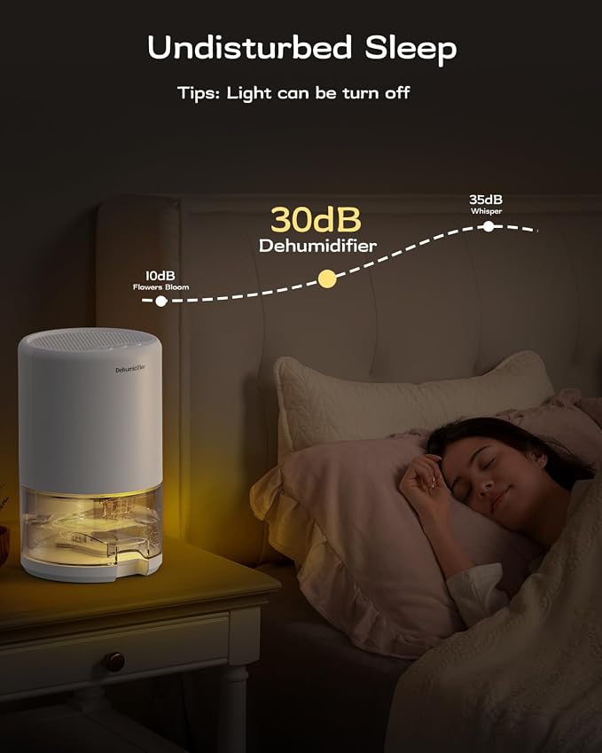 Dehumidifier, 35 oz Small Dehumidifiers for Home, Bathroom, Bedroom, Rooms, Ultra-Quiet with Sleep Mode, 7 Color, alternate