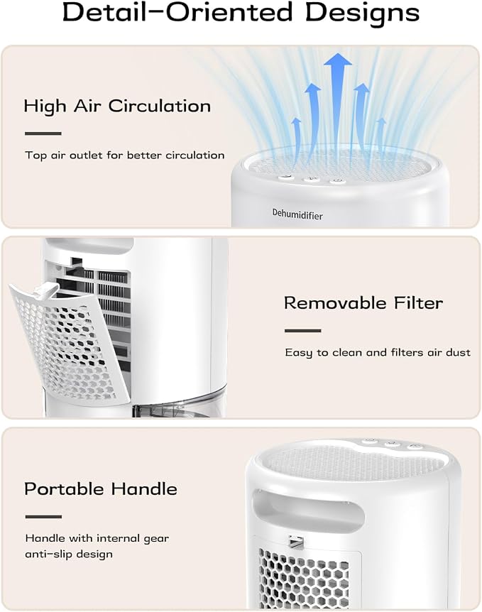Dehumidifier, 35 oz Small Dehumidifiers for Home, Bathroom, Bedroom, Rooms, Ultra-Quiet with Sleep Mode, 7 Color, alternate