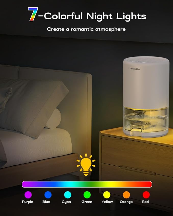 Dehumidifier, 35 oz Small Dehumidifiers for Home, Bathroom, Bedroom, Rooms, Ultra-Quiet with Sleep Mode, 7 Color, alternate