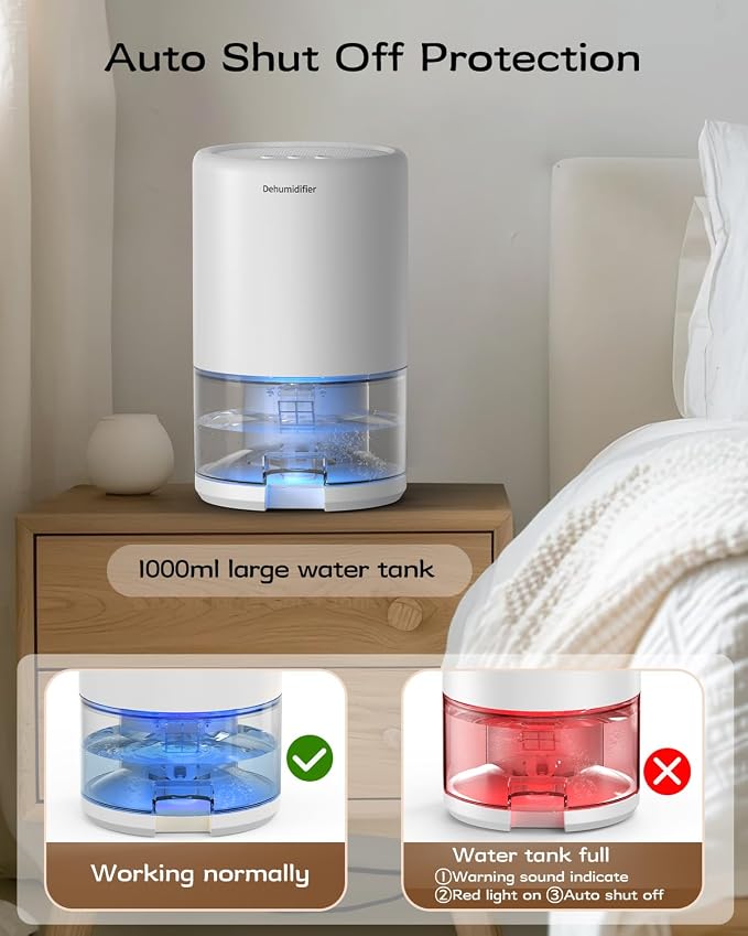 Dehumidifier, 35 oz Small Dehumidifiers for Home, Bathroom, Bedroom, Rooms, Ultra-Quiet with Sleep Mode, 7 Color, alternate