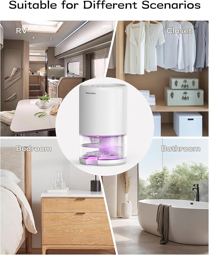 Dehumidifier, 35 oz Small Dehumidifiers for Home, Bathroom, Bedroom, Rooms, Ultra-Quiet with Sleep Mode, 7 Color, alternate