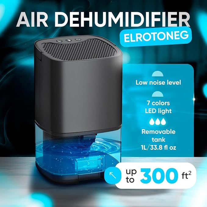 Dehumidifier, 35 OZ Water Tank (300 sq. ft), Small Dehumidifier for Basement with Auto-Off, Sleep Mode and LED Lighting
