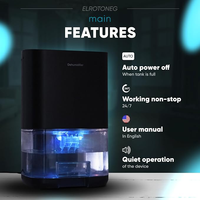 Dehumidifier, 35 OZ Water Tank (300 sq. ft), Small Dehumidifier for Basement with Auto-Off, Sleep Mode and LED Lighting