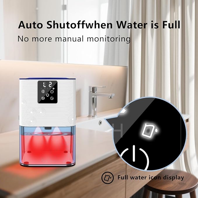 Dehumidifier, 3L/105 oz (1000 Sq Ft) Small Dehumidifiers for room, Bathroom, RV, Quiet with Auto Shut Off,Timer, 3 Setting