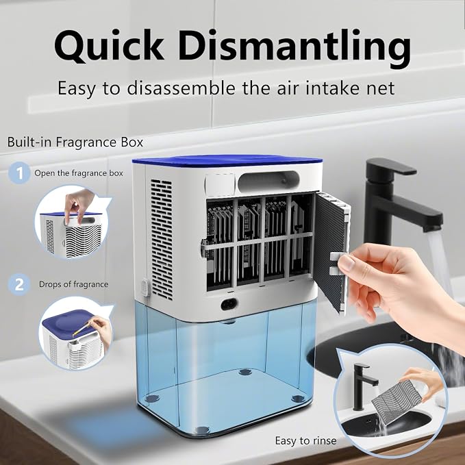 Dehumidifier, 3L/105 oz (1000 Sq Ft) Small Dehumidifiers for room, Bathroom, RV, Quiet with Auto Shut Off,Timer, 3 Setting