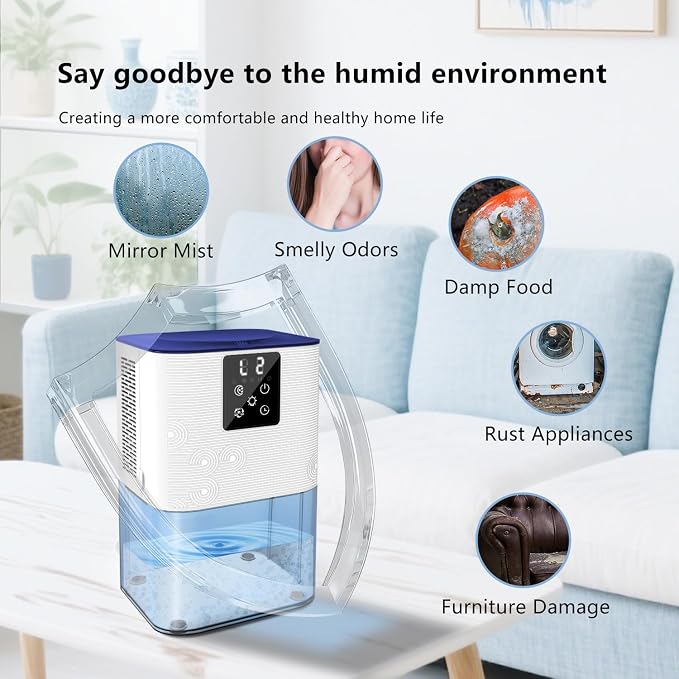 Dehumidifier, 3L/105 oz (1000 Sq Ft) Small Dehumidifiers for room, Bathroom, RV, Quiet with Auto Shut Off,Timer, 3 Setting