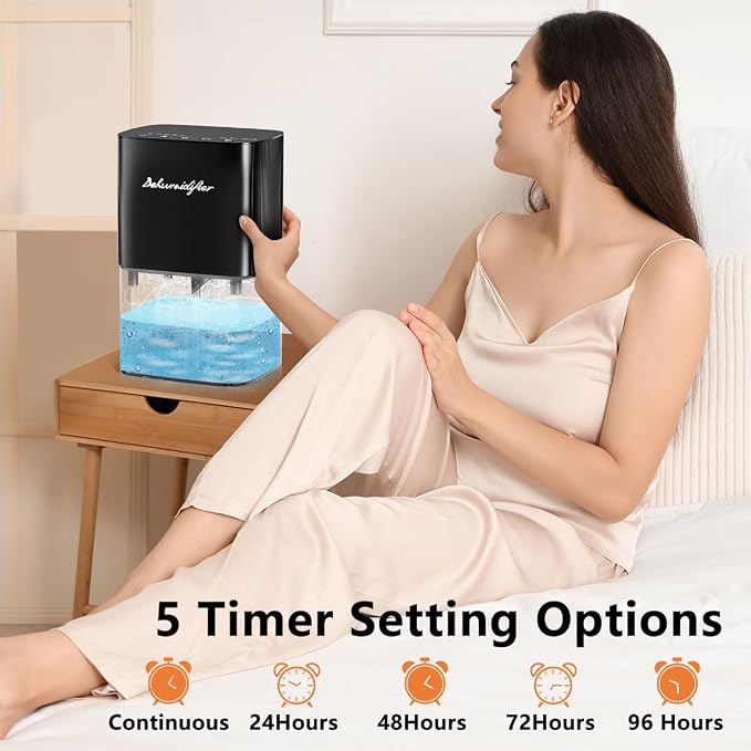 Dehumidifier 58OZ 1657ML Small Dehumidifier for Home Safety Dehumidification 5 Timers 3 Setting Modes Auto Shut Off