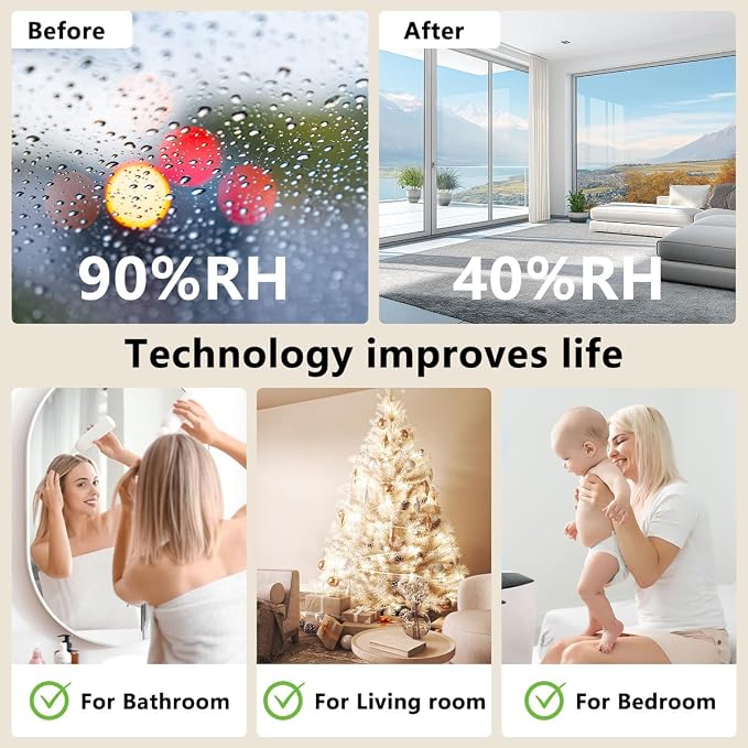 Dehumidifier 58OZ 1657ML Small Dehumidifier for Home Safety Dehumidification 5 Timers 3 Setting Modes Auto Shut Off