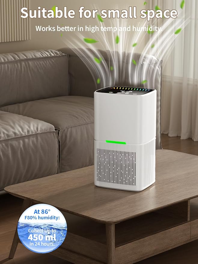 Dehumidifier, 60 OZ Water Tank, 500 sq.ft Quiet Dehumidifiers for Home Bedroom Bathroom Basement with Auto Shut Off, 7 Colors