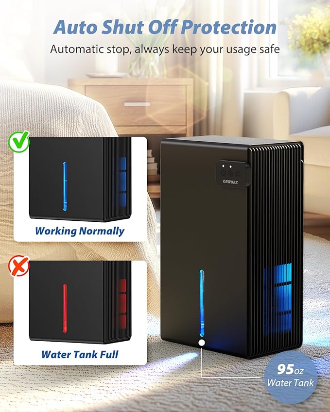 Dehumidifier, 95 OZ Dehumidifiers for Home (800 sq.ft), Quiet Small Dehumidifiers for Bedroom Bathroom Basements Closet RV