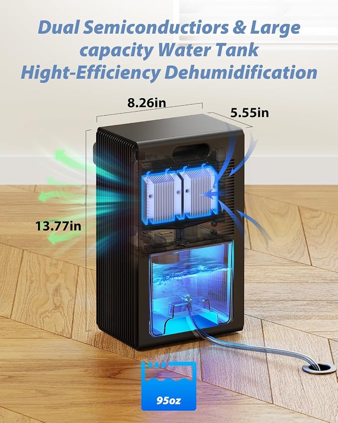 Dehumidifier, 95 OZ Dehumidifiers for Home (800 sq.ft), Quiet Small Dehumidifiers for Bedroom Bathroom Basements Closet RV