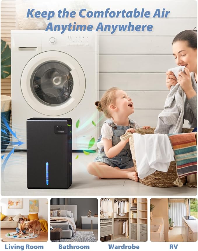 Dehumidifier, 95 OZ Dehumidifiers for Home (800 sq.ft), Quiet Small Dehumidifiers for Bedroom Bathroom Basements Closet RV