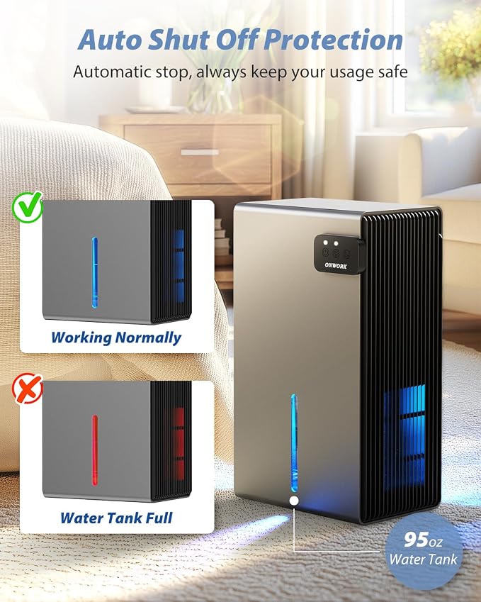 Dehumidifier, 95 OZ Dehumidifiers for Home (800 sq.ft), Quiet Small Dehumidifiers for Bedroom Bathroom Basements Closet RV
