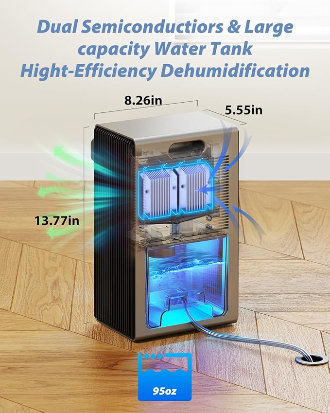 Dehumidifier, 95 OZ Dehumidifiers for Home (800 sq.ft), Quiet Small Dehumidifiers for Bedroom Bathroom Basements Closet RV