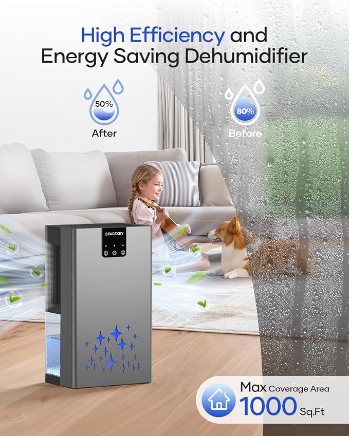 Dehumidifier, 95 OZ Water Tank Dehumidifiers for Home, 1000 sq. ft. Dehumidifier for Basement Bathroom Bedroom with Auto Shut