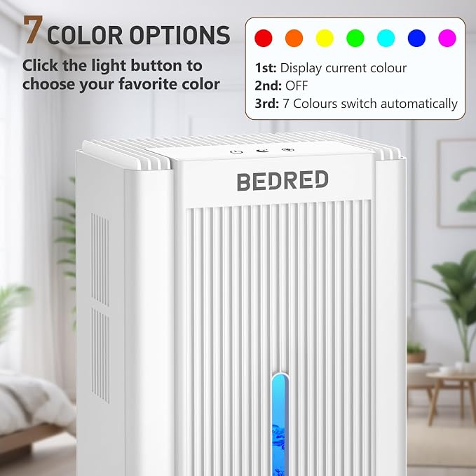 Dehumidifier, 95OZ Dehumidifier for Home 1000 Sq.Ft - Quiet with Auto Shut Off & Relaxing 7 Color Ambient Light,Ideal for